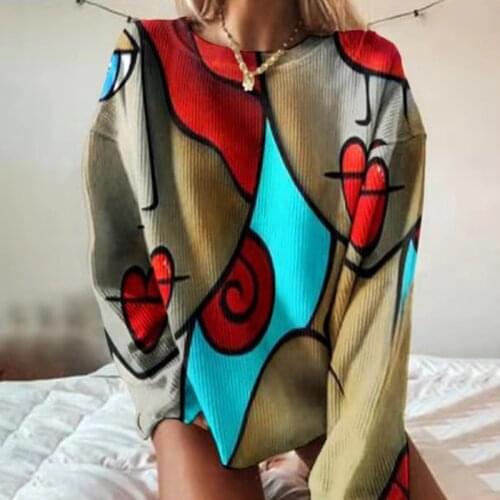 Fashion Abract Pattern Women Sweatshirt Autumn Winter Long Sleeve Loose Pullover Hoodies Casual Round Neck Female Top Streetwear