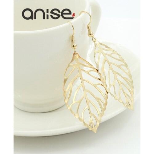 Anise Fashion Hollow Metal Leaves Long Drop Earrings for Women Gold Color Leaf Statement Earring Party Boucle D'oreille Jewelry