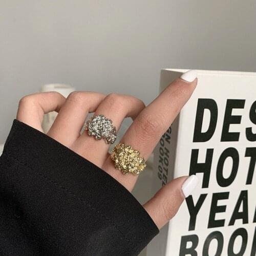 SRCOI Trendy Geometric Bump Metal Texture Ring Simple Exaggerated Irregular Alloy Open Ring Women Hip-Hop Party Accessories