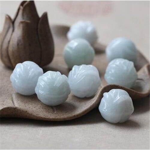 10PC Natural jade Emerald Lotus flower 10mm Bead Accessories DIY Bangle Charm Jewellery Fashion Hand-Carved Luck Amulet