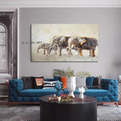 100% Handmade Elephant Texture Abstract Oil Painting Minimalist Modern Wall Art Decorative For Living Room No Frame
