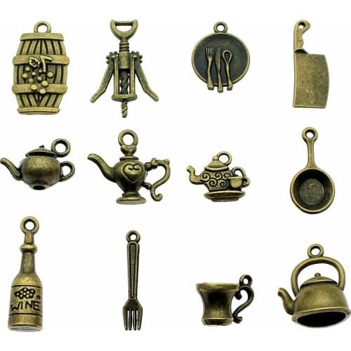 15pcs Charms Kitchenware Antique Bronze Wine Charms Jewelry Accessories Charms Kettle Teapot Jewelry Findings