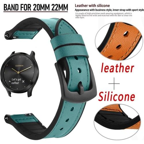 20/22mm Silicone+Leather Strap for Garmin Watch Vivomove HR Wrist Watchband for Garmin Venu Watch Band Bracelet Accessories Belt
