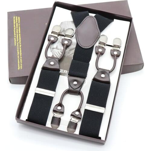 3.5*110cm Fashion Suspenders Leather 6 Clips Brace Male Vintage Casual Wedding Party Trousers Strap Husbands Gift