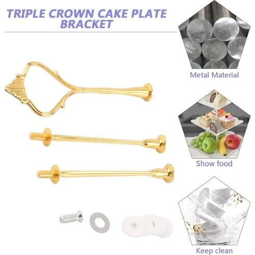 3 Tier Hardware Crown Cake Plate Stand Handle Fitting Wedding Party Golden Plated Decorating Stand Platform Cupcake Stand