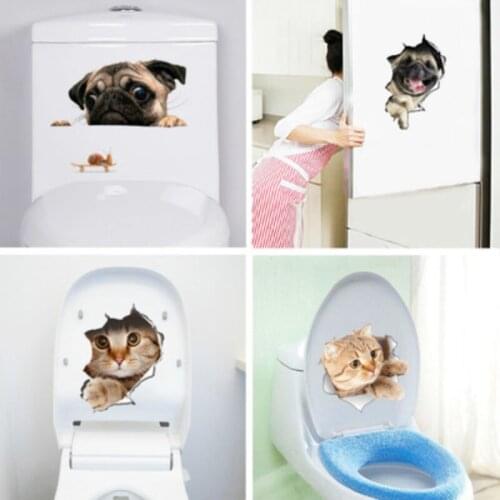 Animals Vivid 1PC 3D Wall Sticker Bathroom Toilet Kicthen Decorative Decals Funny Cat Dog Decor Poster PVC Mural Art Home Decor