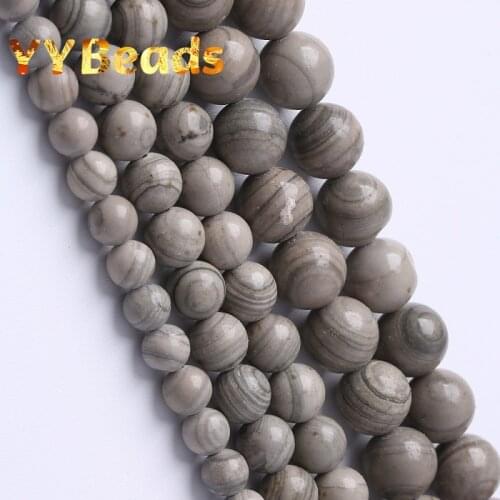 4 6 8 10 12mm Natural Gray Wood Stripes Stone Beads Gray Jaspers Round Beads For Jewelry Making DIY Charms Bracelets 15" Strand