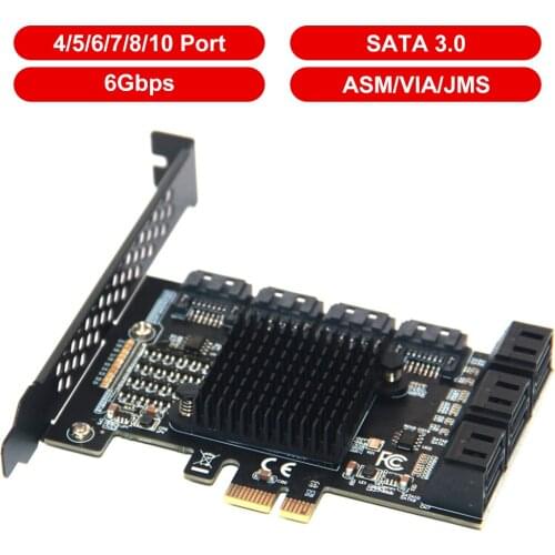 SATA PCI-E3.0 Adapter 4/5/6/7/8/10 Port PCI Express X4 X8 X16 To SATA 3.0 6Gbps Interface Rate Expansion Card Controller ASM/VIA