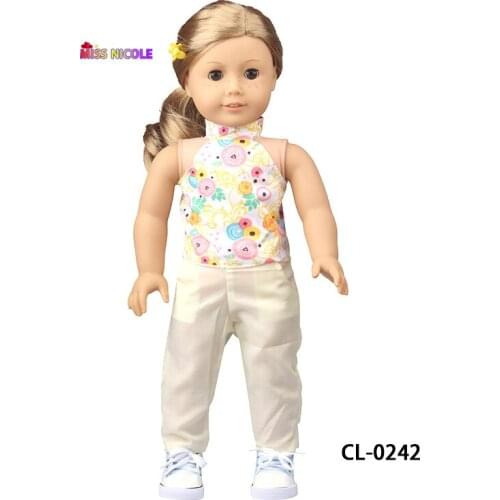 Doll Accessories Yellow Flower Linen Pants Style Fit 18Inch American Doll Girls And 43 Cm New Born Baby item, Baby Girls Toys