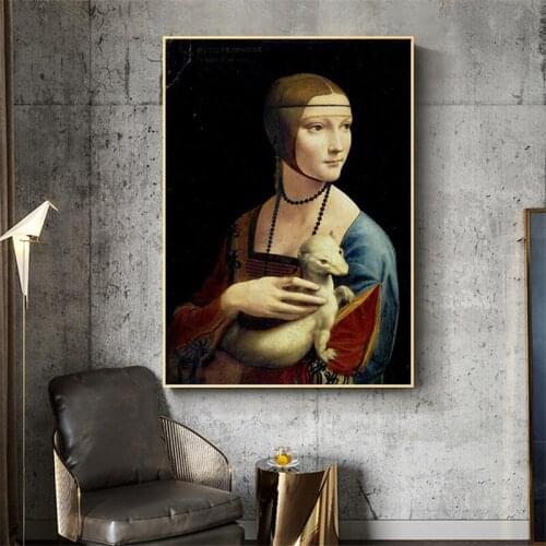 The Lady With An Ermine Canvas Paintings On The Wall By Leonardo Da Vinci Famous Wall Art Posters And Prints Cuadros Wall Decor
