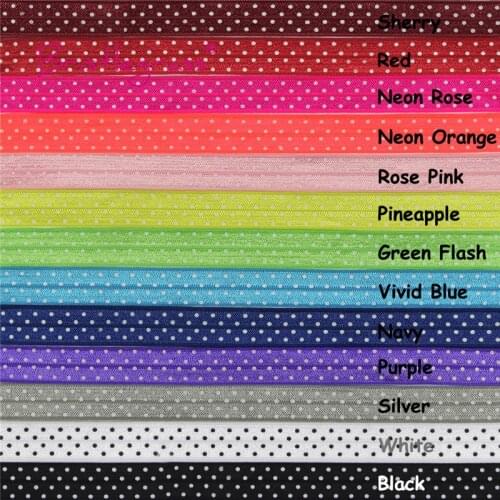 BRISTLEGRASS Combo 13 Yard 5/8" 15mm Polka Dot Print Foldover Elastic FOE Spandex Satin Band Hair Tie Headband Tutu Dress Sewing