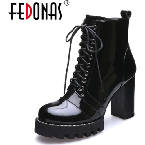 FEDONAS New Fashion Cow Patent Leather Women Ankle Boots Women Autumn Winter Genuine Leather Shoes Woman Platforms Ladies Boots