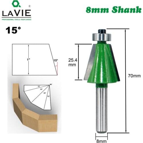 LAVIE 1pc 8mm Shank Chamfer Router Bit 15 Degree Bevel Edging Milling Cutter for Wood Woodorking Machine Tools MC02110-15