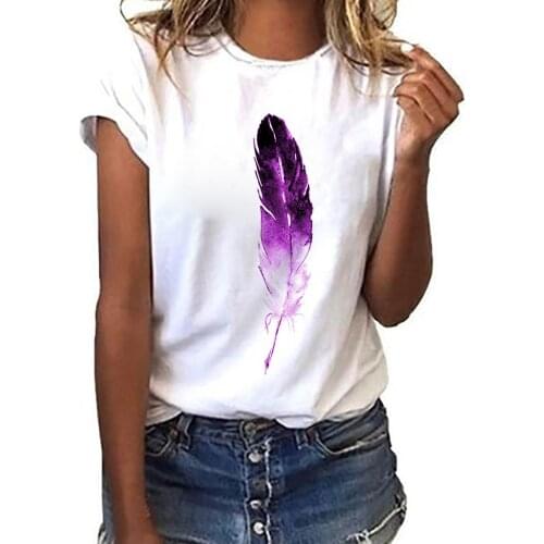 Summer tee shirt women Feather Aesthetic T shirt fashion tshirt White Round Neck Short Sleeve tshirt Ladies Casual Tshirt