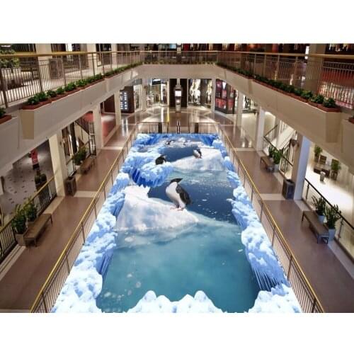 Custom 3D Painting Floor Wallpaper PVC Adhesive Iceberg Snow Scenery Penguin Stickers Modern Custom Floor Mural 3D Floor