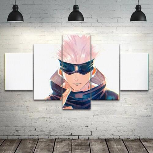 HD Printed Anime Canvas Painting 5 Pieces Wall Art Gojo Satoru Pictures Home Decor Modular Jujutsu Kaisen Poster Bedroom Frame