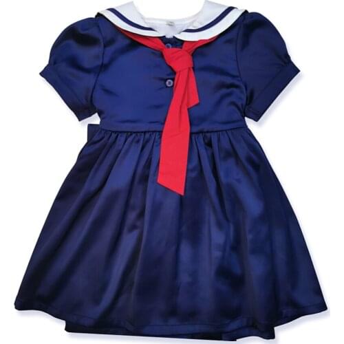Summer Navy Style baby Girl Dress Sailor collar Cotton puff sleeve toddler Cute princess Dress Children bow a-line dress