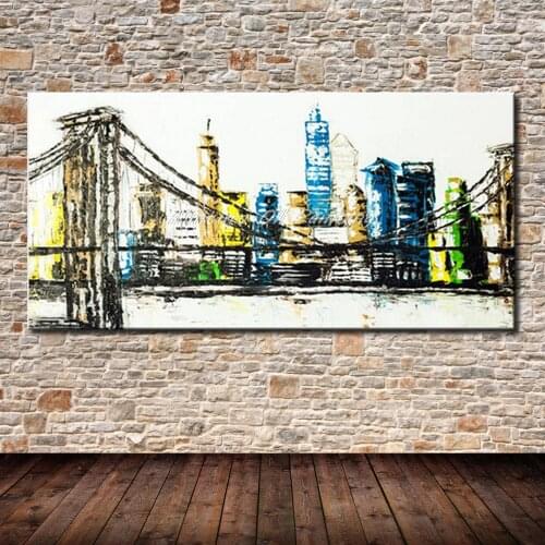 Mintura Art Hand Painted City Landscape Oil Painting on Canvas Modern Abstract Wall Art Picture Living Room Wall Decor No Framed