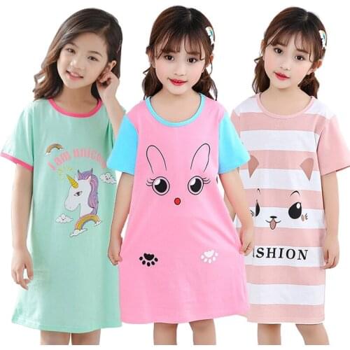 Fashion Childrens Nightdress Summer Girls Unicorn Nightgowns Baby Kids Cotton Pajamas Girls Princess Night Dress Girl Sleepwear
