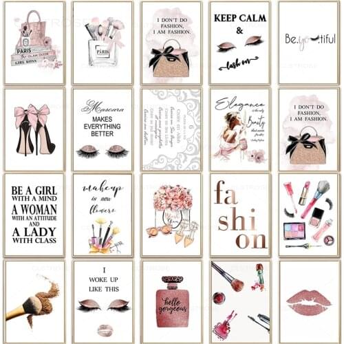 Fashion Wall Art Cosmetic Print Make Up Canvas Painting Modernism Flora Perfume Decorative Picture for Girl Bedroom Decoration