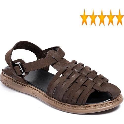 Mens 2021 Summer Vintage Gladiator Beach Weave Outside Casual Sandals High Quality Genuine Leather Sandalias Shoes Flats