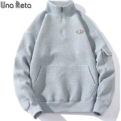 Una Reta Men Hoodies Streetwear Men Clothing Hip-Hop Zipper Design Sweatshirt Plus Size Solid Pullover Tracksuit Men