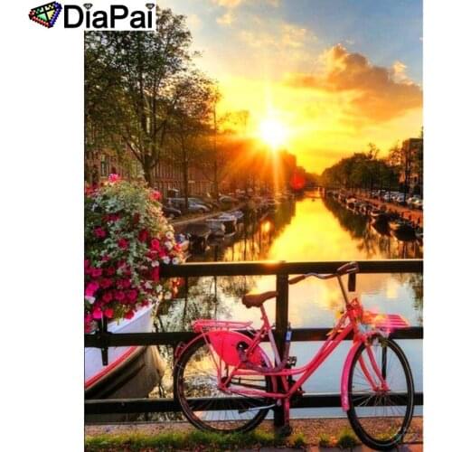 DIAPAI 100% Full Square/Round Drill 5D DIY Diamond Painting "Bicycle sunset" Diamond Embroidery Cross Stitch 3D Decor A20008