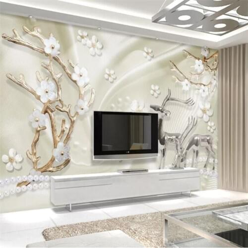 Beibehang Custom wallpaper jewelry plum metal elk 3d stereo mural TV background wall 5d living room bedroom mural 8d wallpaper