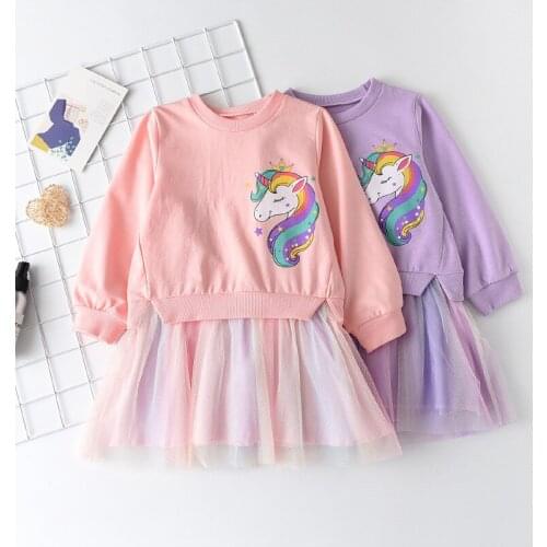 Girl Dress 2021 New Spring Autumn Girls Cartoon Sweet Dresses Kids Long Sleeve Outfits 3-7T Baby Mesh Princess Dresses Clothes