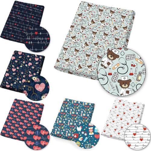 Polyester Cotton Fabric Sheet Cloth Fabrics Cartoon Bear Doctor Printed For DIY Dress Qulit Handbag Sewing Materials 45*145cm/pc