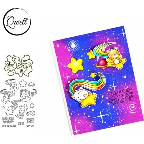 QWELL Stars Earth Rabbits Metal Cutting Dies with Clear Silicone Stamps for DIY Scrapbooking Craft Paper Cards 2021 New