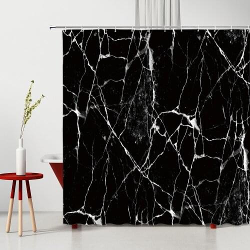 Nordic Black Marble Texture Shower Curtains White Geometric Stripes Pattern Polyester Bathroom Decor Home Supplies With Hook