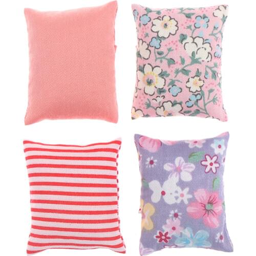 2PCS Cute Flower Pillow Cushions For Sofa Couch Bed For For Doll house 1/12 Dollhouse Miniature Furniture Toys