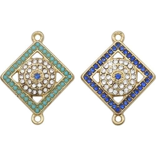 Gold Color Crystal Rhinestone Evil Blue Eye Connectors for Jewelry Making Bracelet Accessories DIY 26x21mm 2pcs/lot