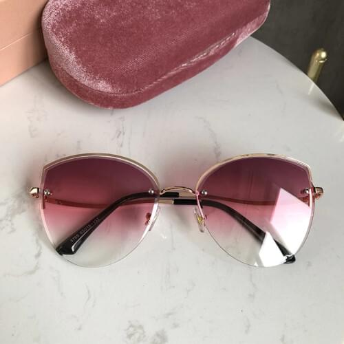 High Quality Sexy Elegant Woman Rimless Sunglasses Lady Metal Cat Eye Shades Luxury Wine Red Sun Glasses Female zonnebril dames