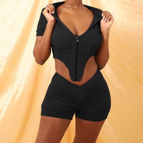 Two Piece Hoodies Cardigan Crop Tops Shorts Bodycon Women Shorts Sleeve Hooded Tracksuit Casual Summer Outfits Sets Sportswear