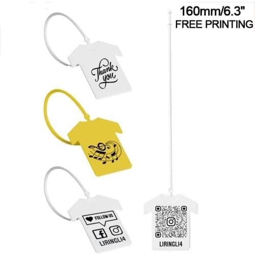 WONXEATH 100Pcs Custom Clothing Hang Tags Plastic Security Cloth Tag White Garment Label T Shirt Brand Tags with Logo 160mm/6.3"