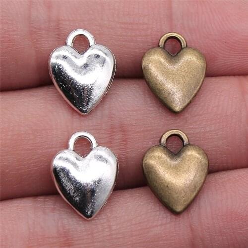 WYSIWYG 10pcs 14x10mm 2 Colors Antique Silver Color Antique Bronze Heart Charms Charms For Jewelry Making