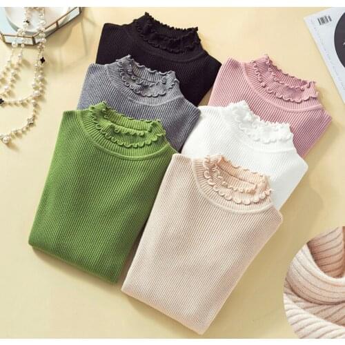 Frill Half Turtleneck Knitted Sweater Womens Sweaters Autumn Winter Tops Women Pullover Jumper Pull Femme Hiver Dames Truien