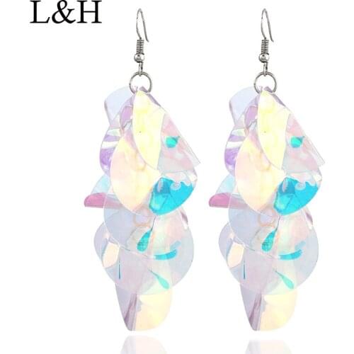 Bohemian Exaggerated Silver Alloy Colorful Sequin Long Drop Earrings For Women Handmade Bling Tassel Dangle Earrings pendientes