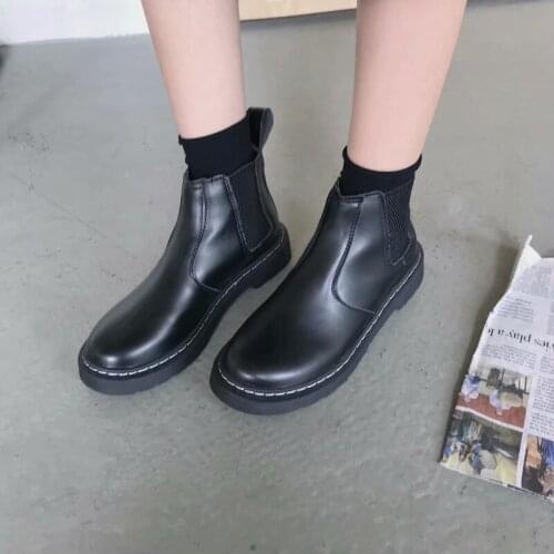 Nice New Autumn Black Leather Women Combat Boots Platform Punk Gothic Shoes British Style Chelsea Students Ankle Boots