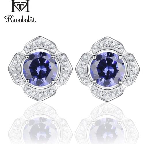 Kuololit Gemstone Tanzanite CZ Stud Earrings For Women 100% Solid 925 Sterling Silver Jewelry Engagement Fashion Hot Wholesale