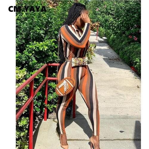 CM.YAYA Active Multicolor Striped Sweatsuit Womens Set Blouses Legging Pants Suit Street Tracksuit Two Piece Set Fitness Outfit