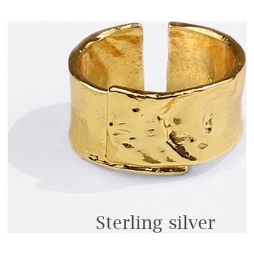 Sole Memory Golden Punk Creative Bark 925 Sterling Silver Female Resizable Opening Rings SRI720