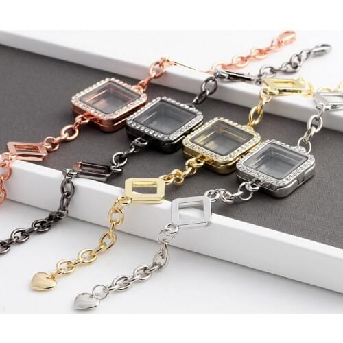 10pcs/lot Mix Colors Locket Pendant Charms Bracelet & Bangles Rhinestone Magnetic Living Memory Locket Bracelets