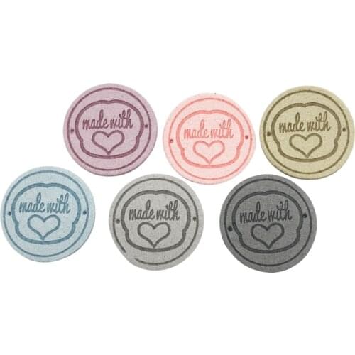 17 Options 25Mm Circle HandMade with Heart Labels for Clothes Hand made Round Sewing Leather Tags with Love for Clothing Label