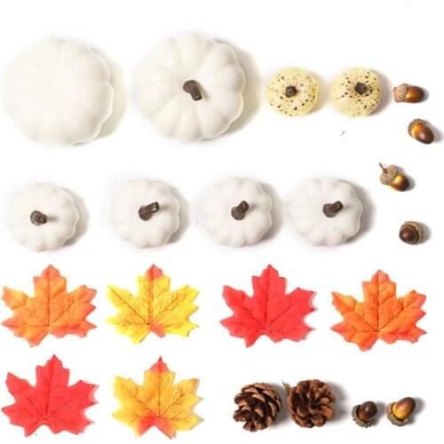 24pcs Halloween Acorns Berries Fall Harvest Decoration Kit Artificial Pumpkin Mini Gourds Lifelike Autumn Maple Leaf Pinecones
