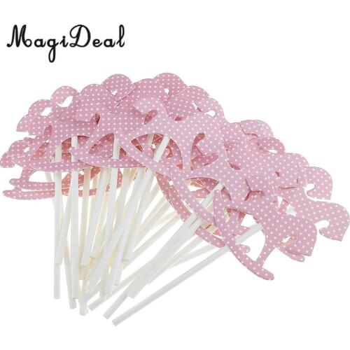 30pcs Paper Horse Cupcake Picks Cake Toppers Party Baby Shower Pink