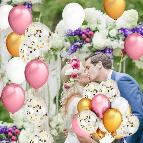 50pcs Pearly Lustre Balloon For Wedding Birthday Party Decoration For Kids Fun Toy (White & Pink & confetti balloons )