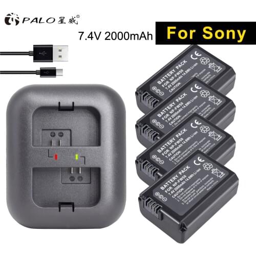 PALO 4Pcs 2000mAh NP-FW50 digital camera Battery + USB Dual Charger FW50 AKKU for Sony a6500/6300 A7SM2 RX10 II NEX-3/3N/5C/5T
